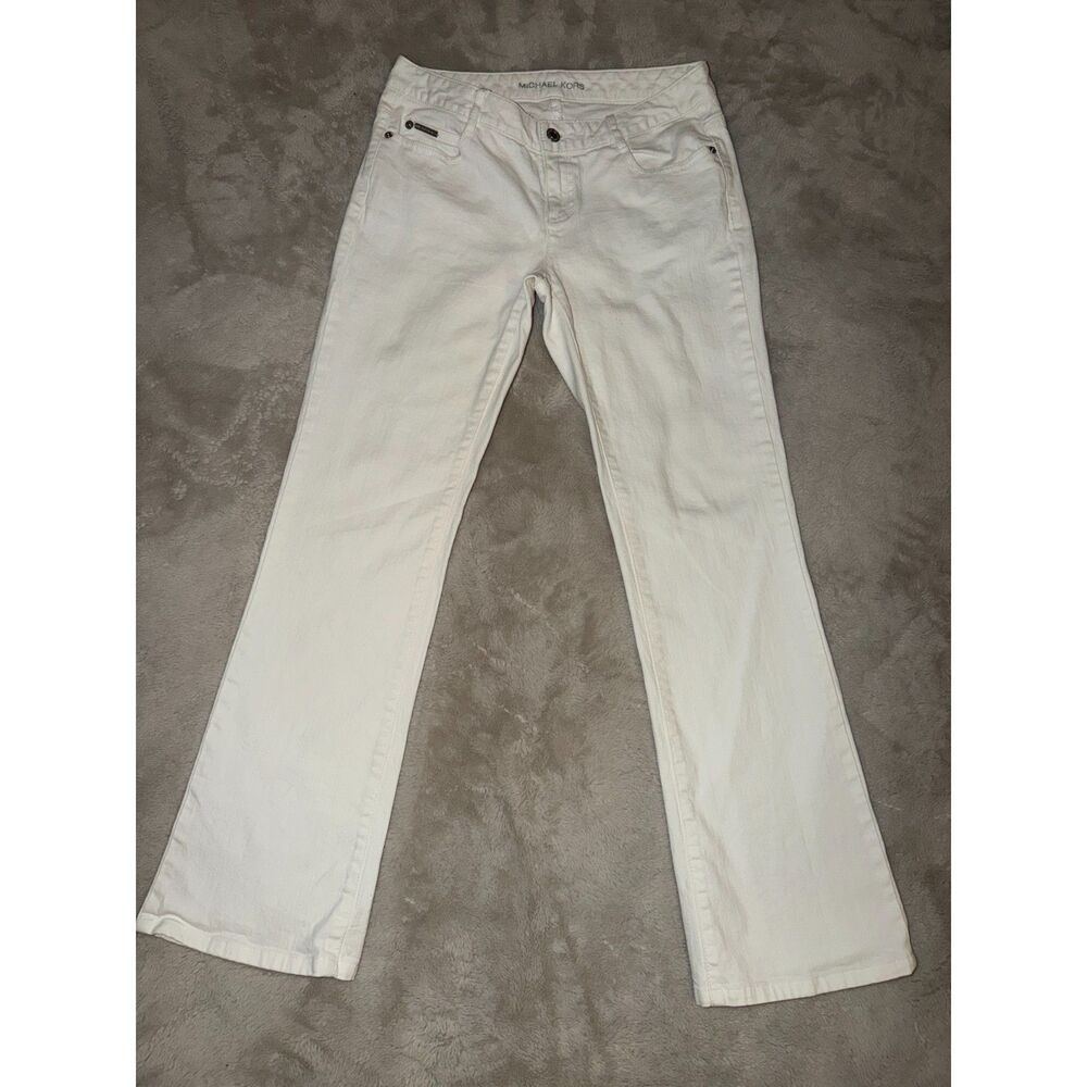 Michael Kors Women’s White Jeans Size 4 Cotton Stretch Denim Metal Logo Back